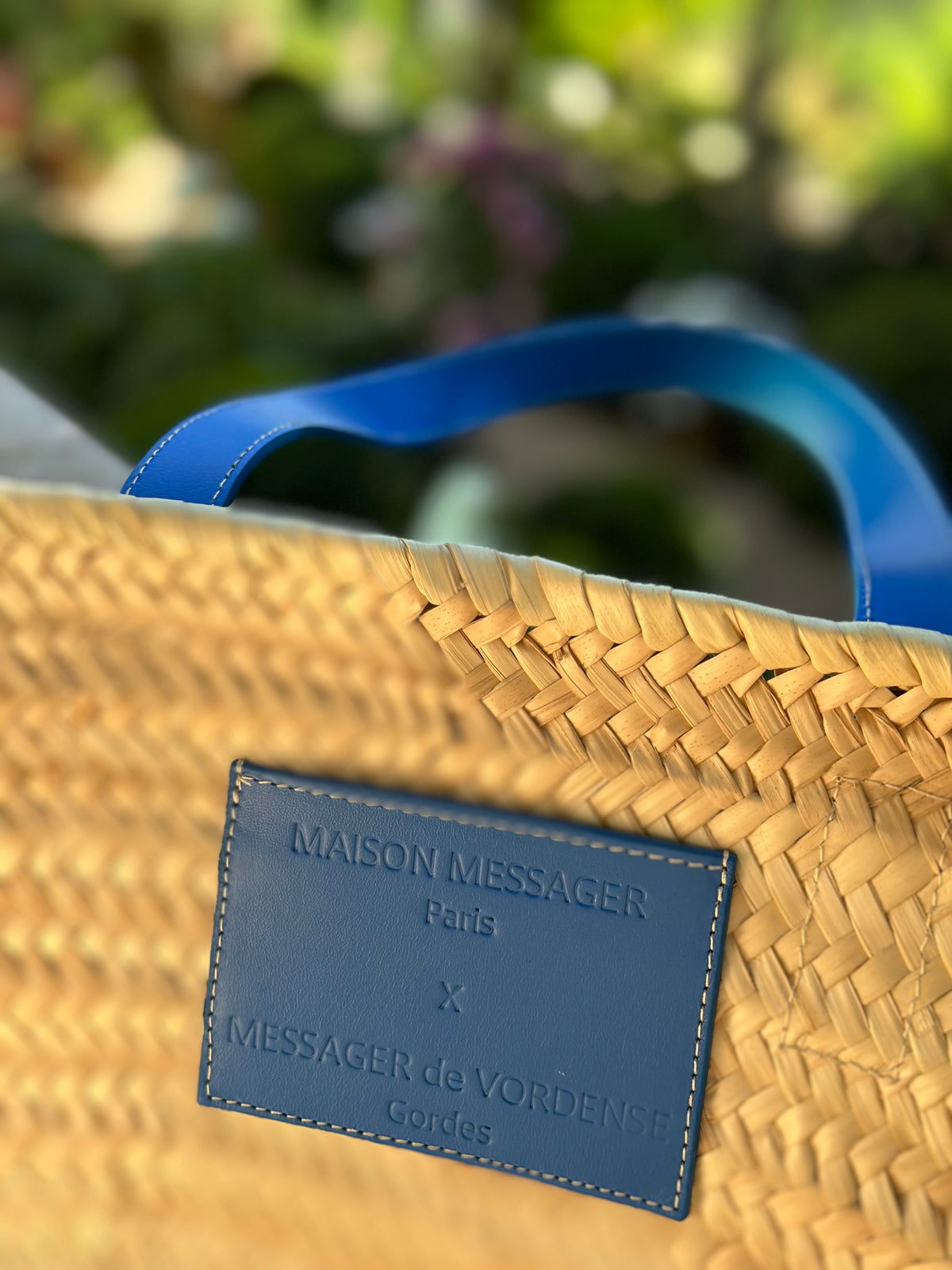 MAISON MESSAGER x MESSAGER de VORDENSE - Gordes Straw &amp; Leather Tote / Market / Beach Bag - Blue Azure Leather