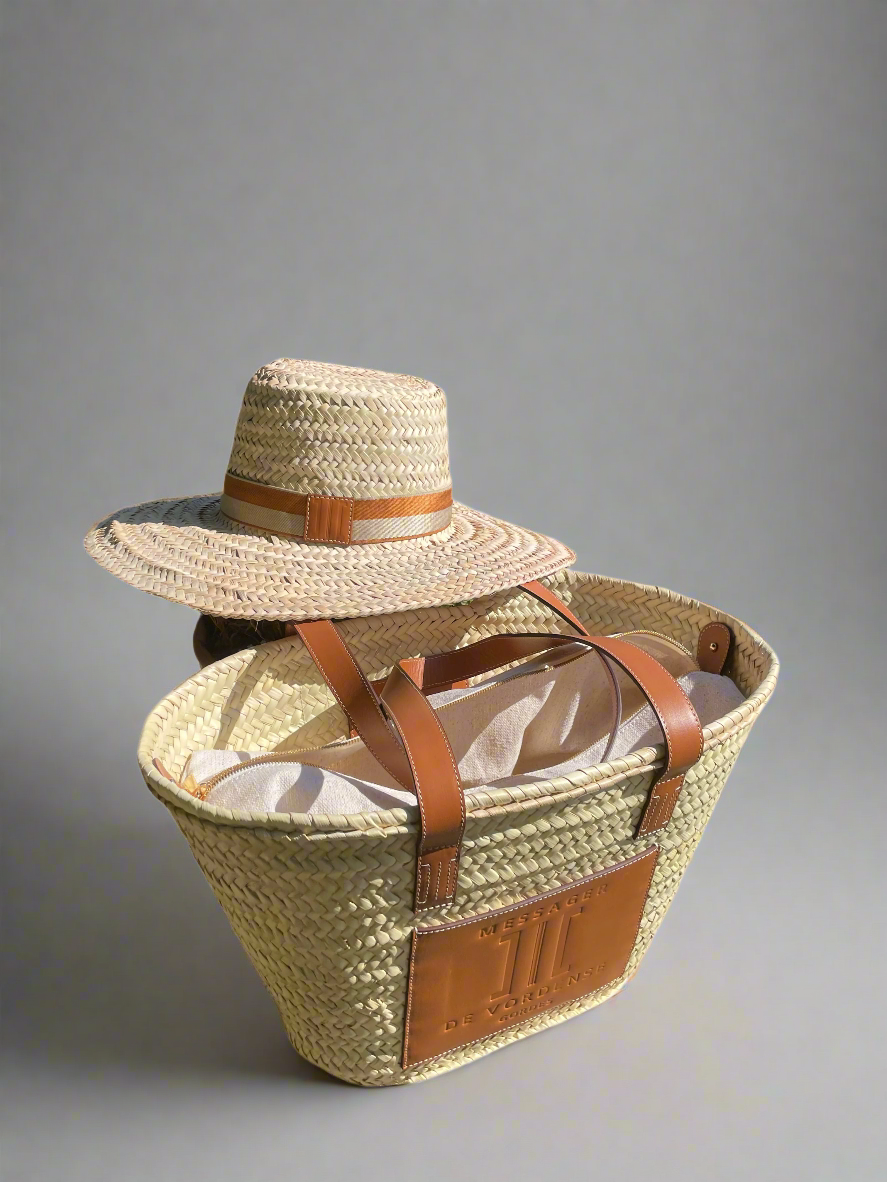 MAISON MESSAGER x MESSAGER de VORDENSE - Gordes Straw &amp; Leather Tote / Market / Beach Bag - Camel Leather