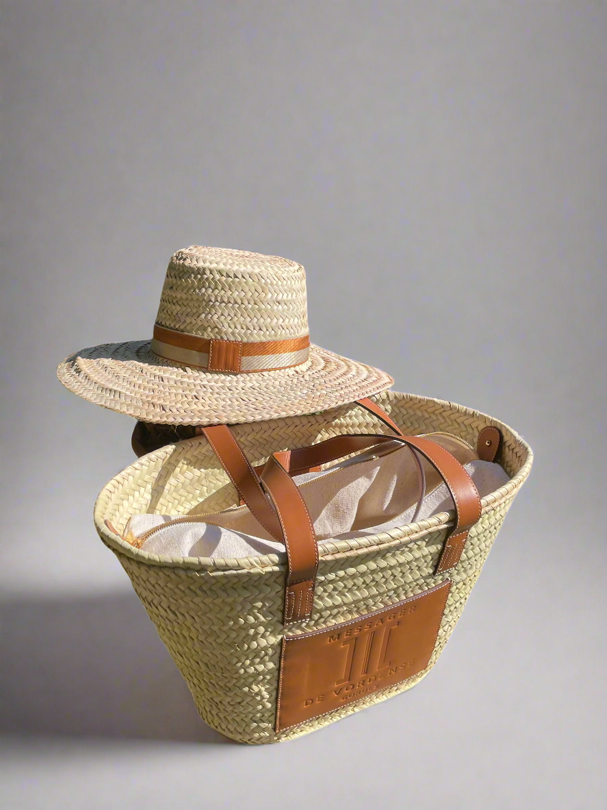 MAISON MESSAGER x MESSAGER de VORDENSE - Gordes Straw &amp; Leather Hat - Camel Leather