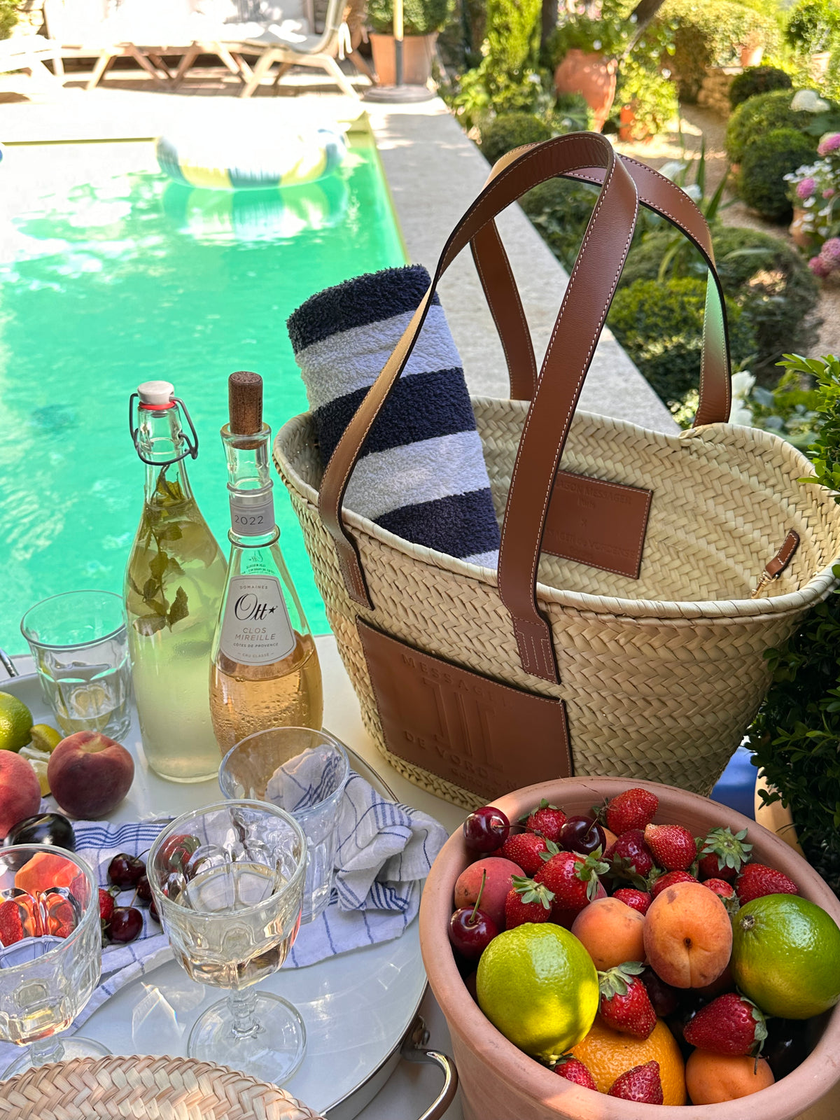 MAISON MESSAGER x MESSAGER de VORDENSE - Gordes Straw &amp; Leather Tote / Market / Beach Bag - Camel Leather