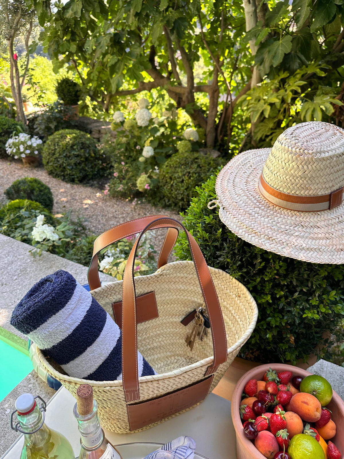 MAISON MESSAGER x MESSAGER de VORDENSE - Gordes Straw &amp; Leather Tote / Market / Beach Bag - Camel Leather