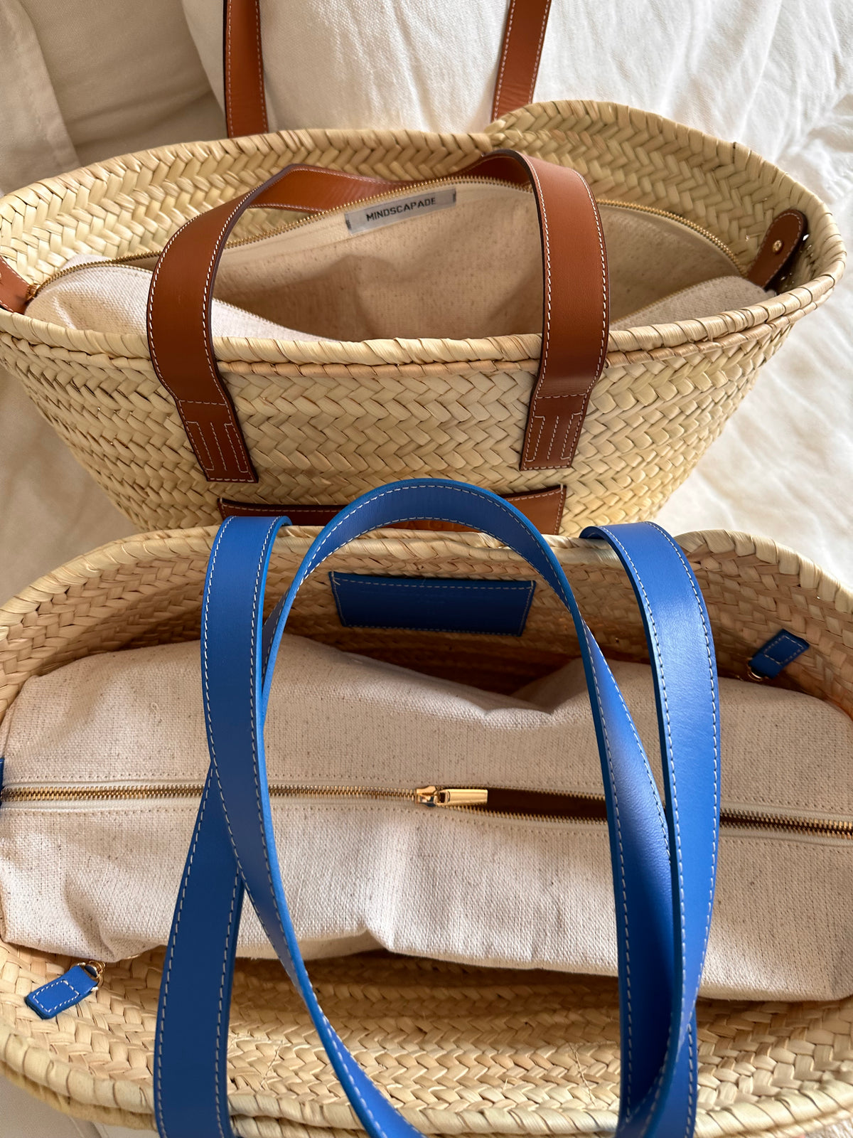 MAISON MESSAGER x MESSAGER de VORDENSE - Gordes Straw &amp; Leather Tote / Market / Beach Bag - Camel Leather