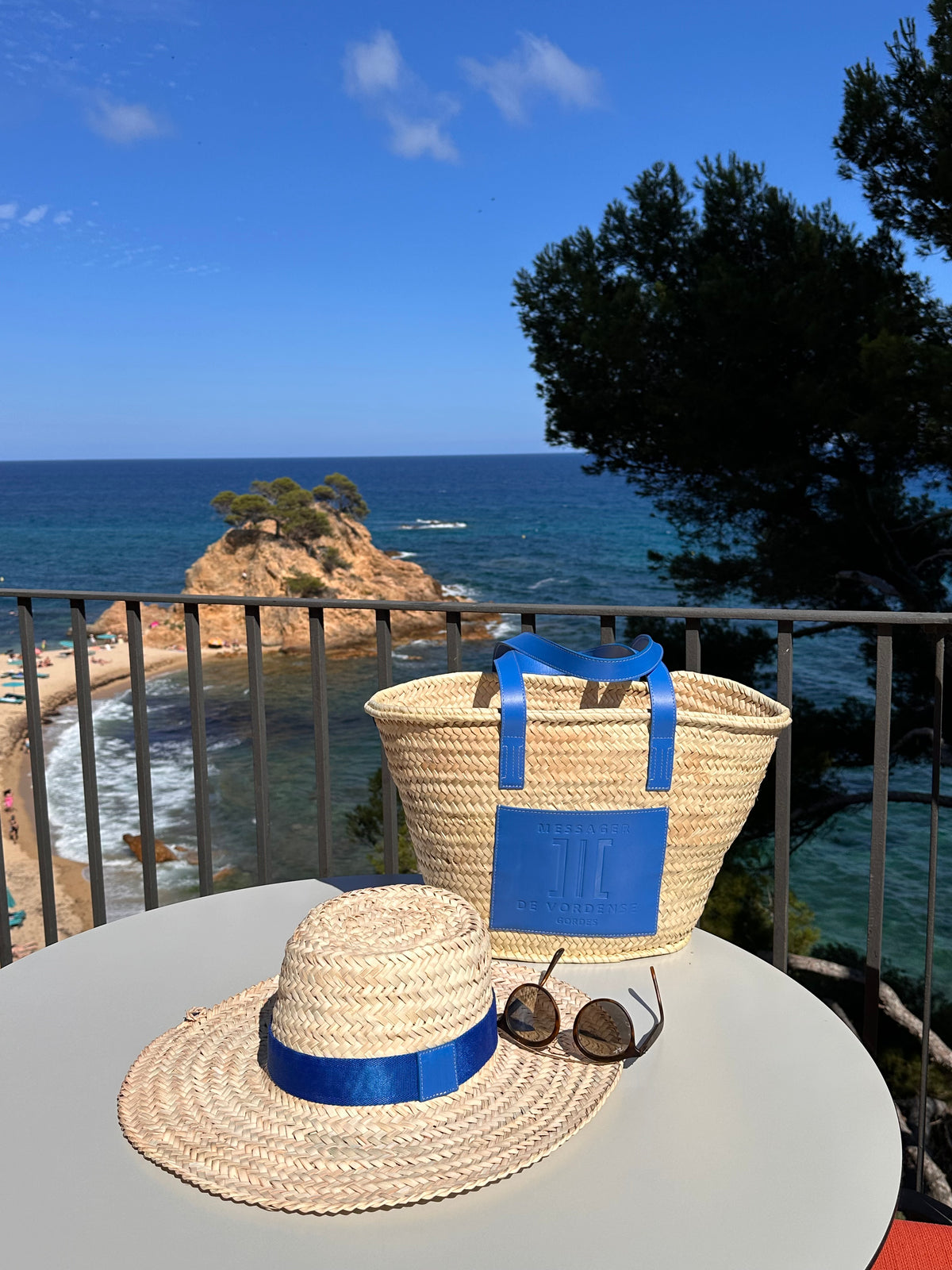 MAISON MESSAGER x MESSAGER de VORDENSE - Gordes Straw &amp; Leather Tote / Market / Beach Bag - Blue Azure Leather