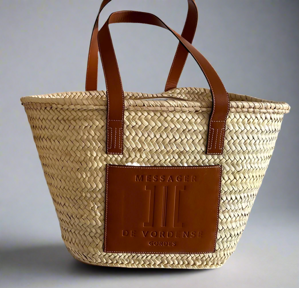 MAISON MESSAGER x MESSAGER de VORDENSE - Gordes Straw &amp; Leather Tote / Market / Beach Bag - Camel Leather