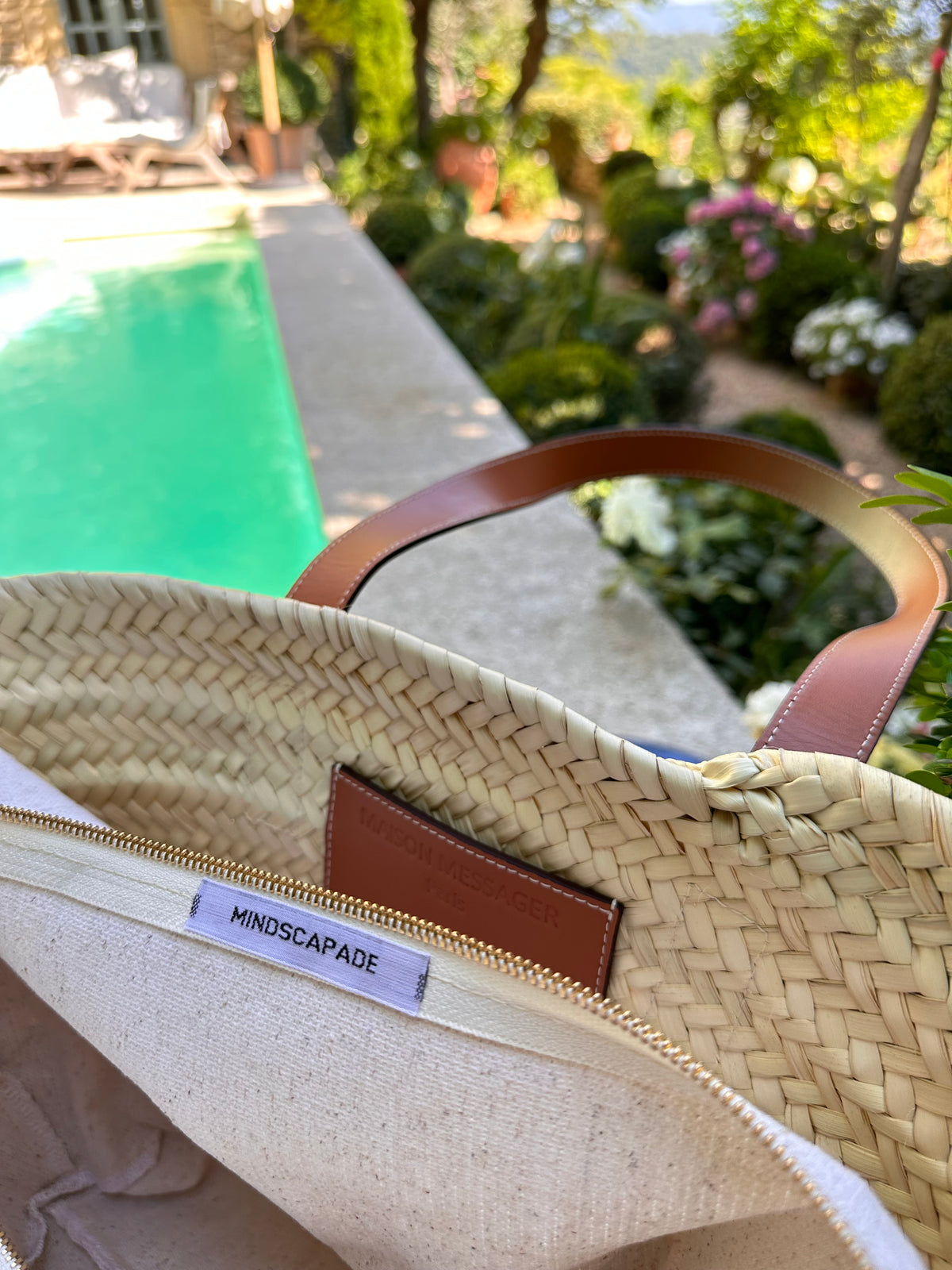 MAISON MESSAGER x MESSAGER de VORDENSE - Gordes Straw &amp; Leather Tote / Market / Beach Bag - Camel Leather