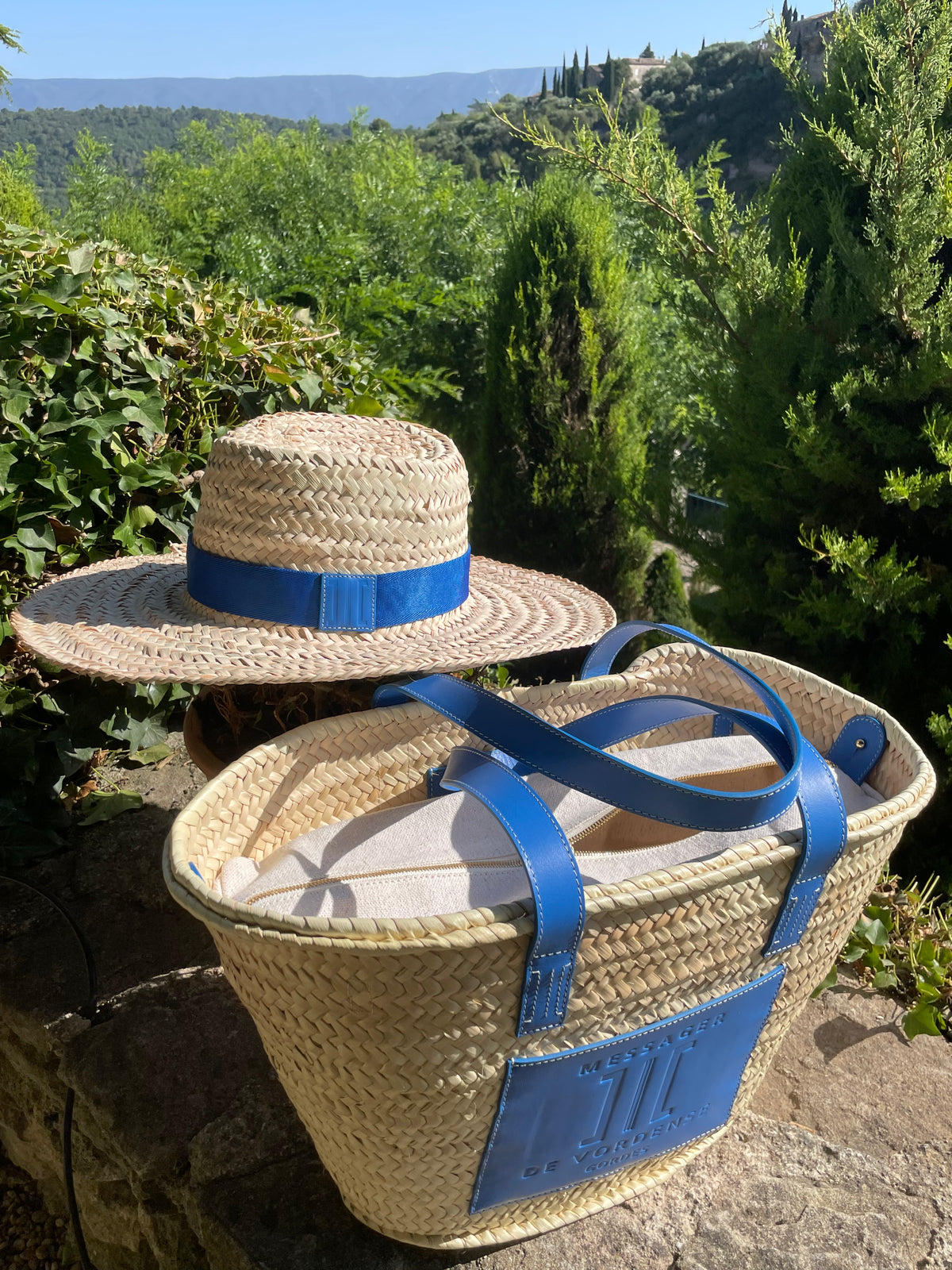 MAISON MESSAGER x MESSAGER de VORDENSE - Gordes Straw &amp; Leather Hat - Blue Leather