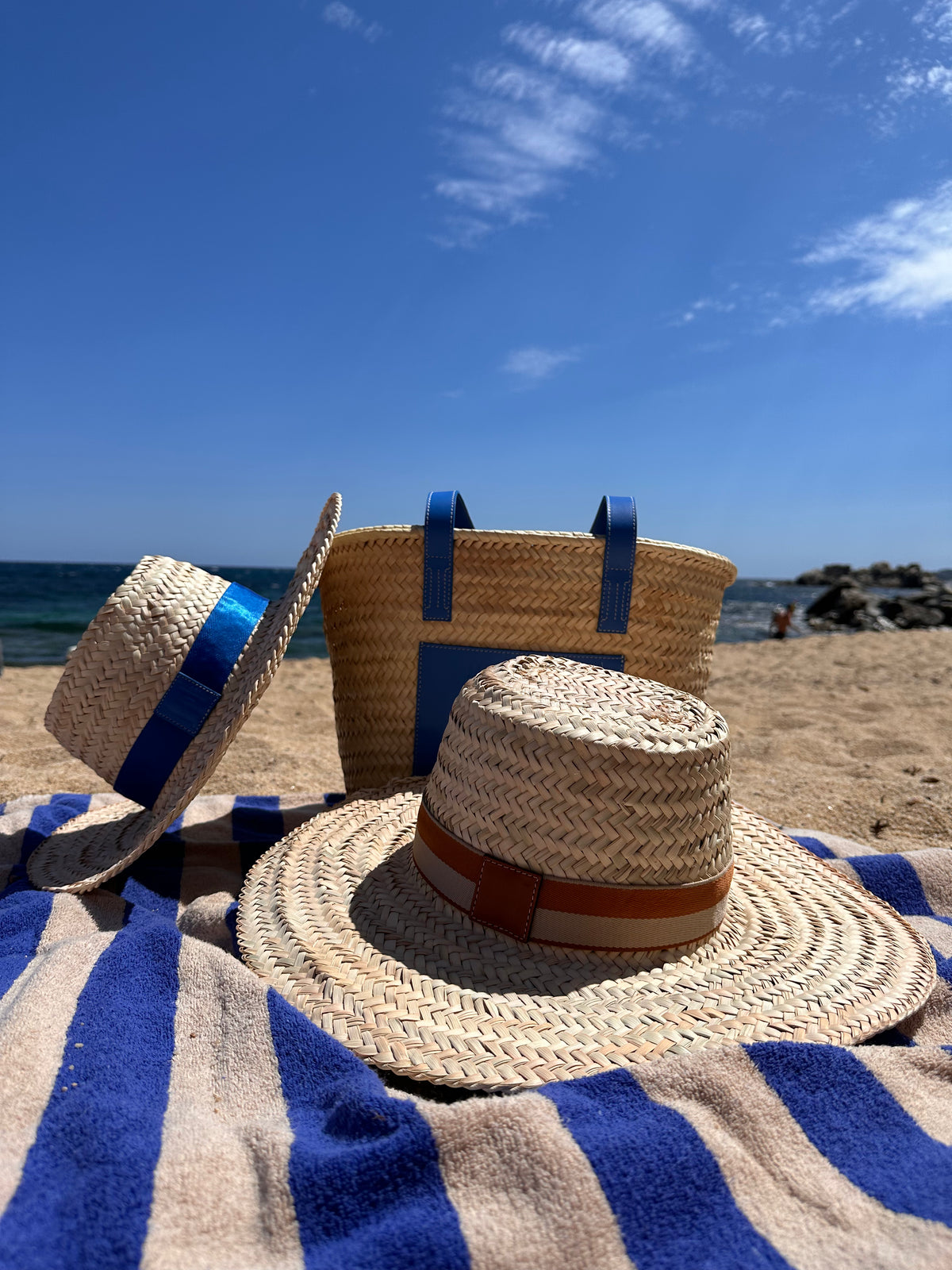 MAISON MESSAGER x MESSAGER de VORDENSE - Gordes Straw &amp; Leather Hat - Blue Leather