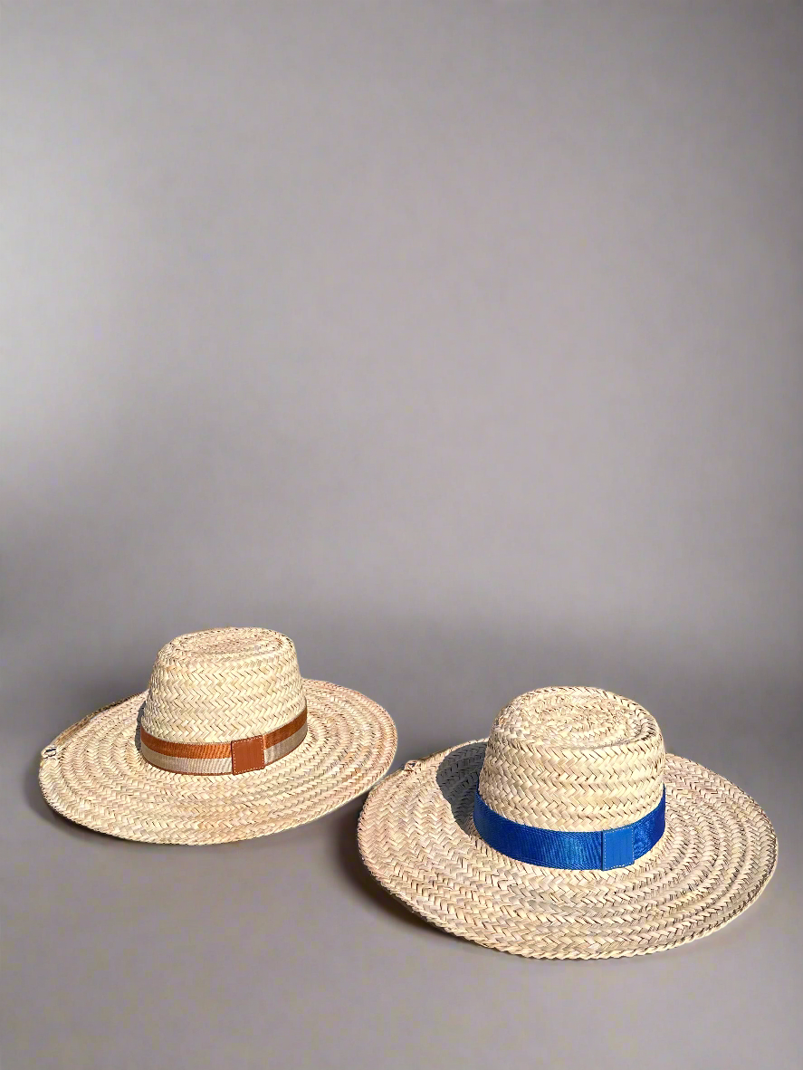MAISON MESSAGER x MESSAGER de VORDENSE - Gordes Straw & Leather Hat - Blue Leather