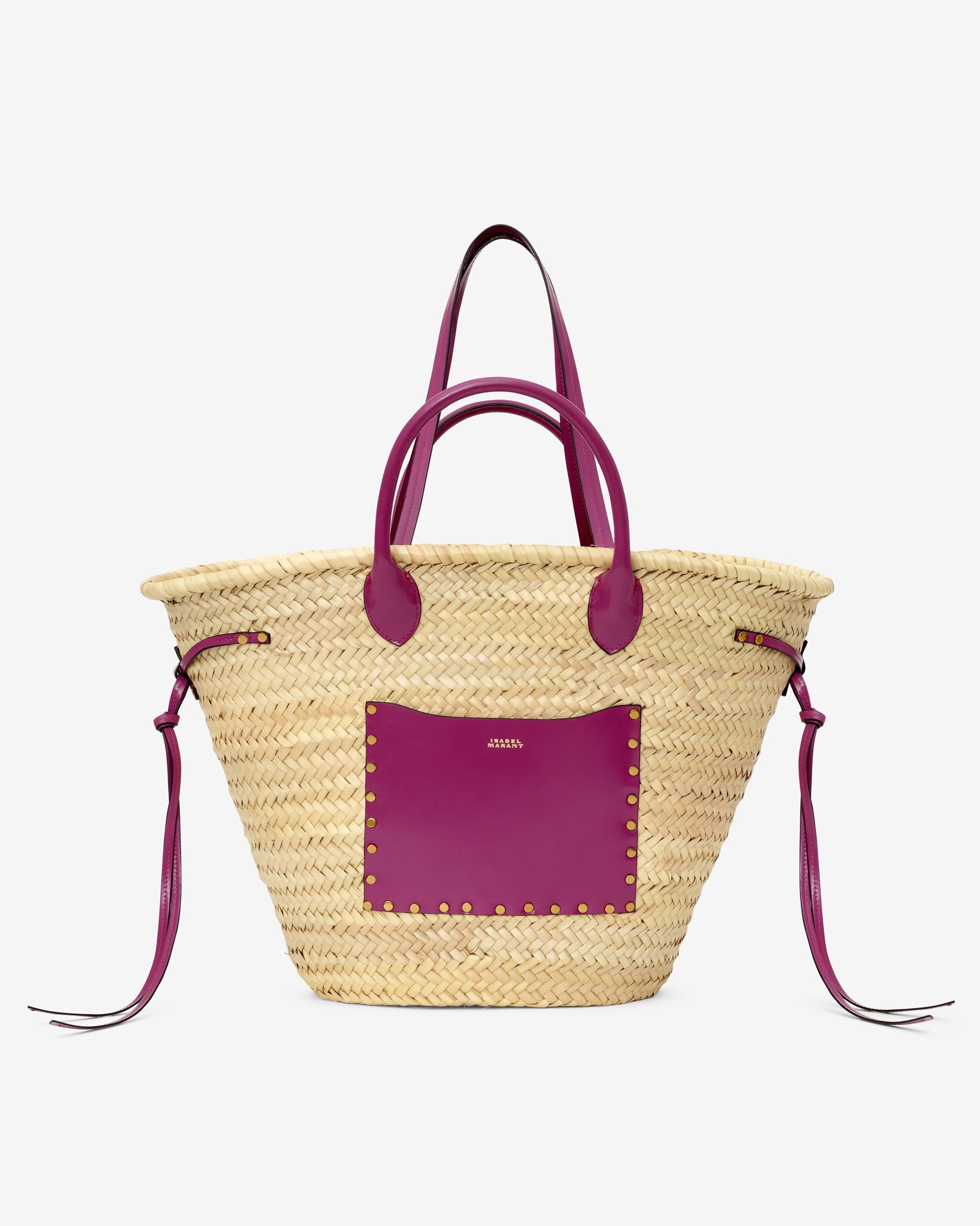 ISABEL MARANT - Cadix Straw & Leather Tote / Market / Beach Bag - Pink Leather