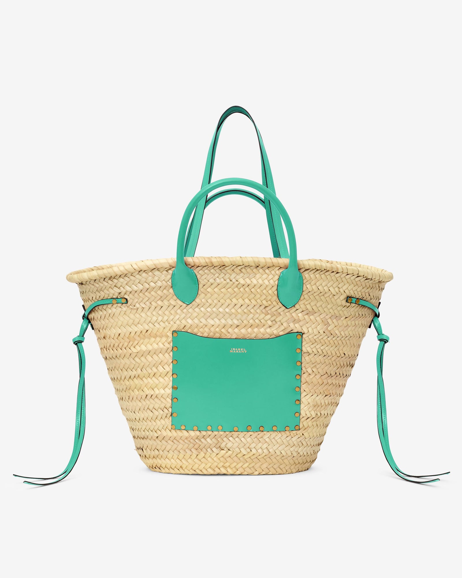 ISABEL MARANT - Cadix Straw & Leather Tote / Market / Beach Bag - Green Leather