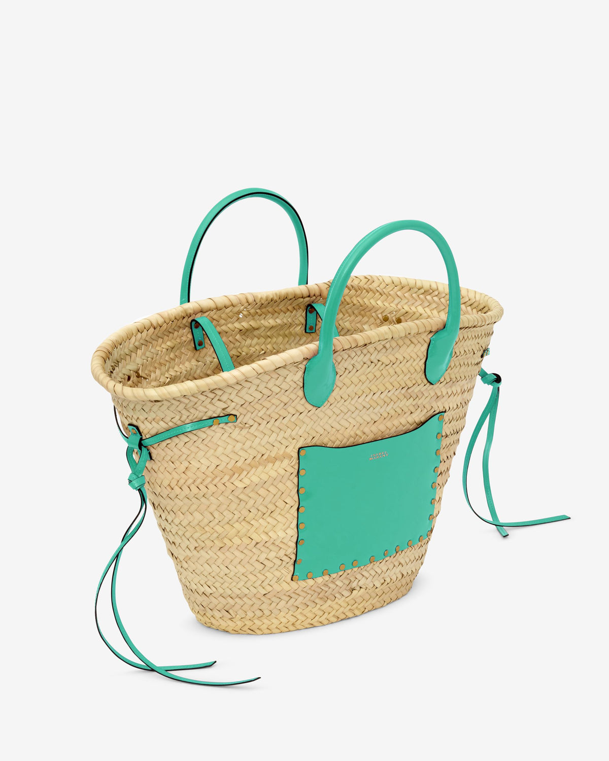 ISABEL MARANT - Cadix Straw &amp; Leather Tote / Market / Beach Bag - Green Leather