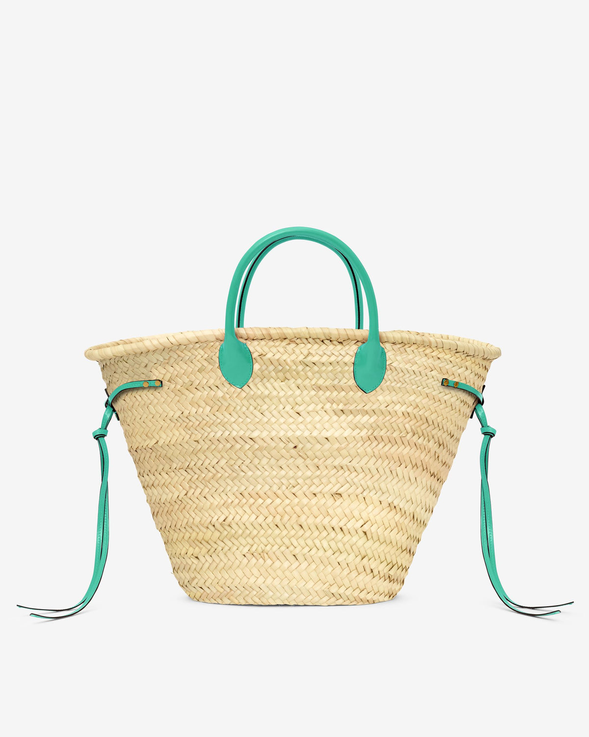 ISABEL MARANT - Cadix Straw &amp; Leather Tote / Market / Beach Bag - Green Leather