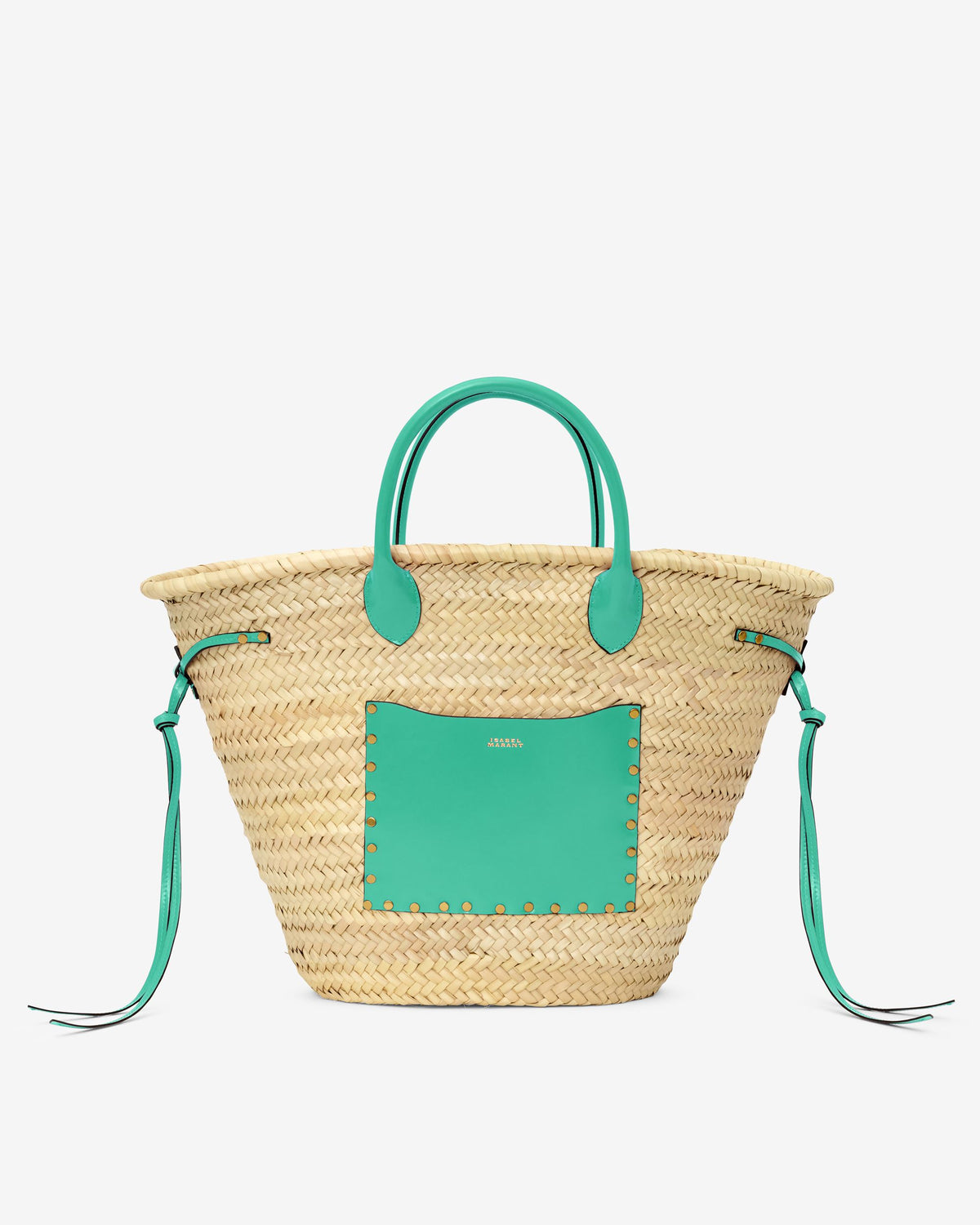 ISABEL MARANT - Cadix Straw &amp; Leather Tote / Market / Beach Bag - Green Leather