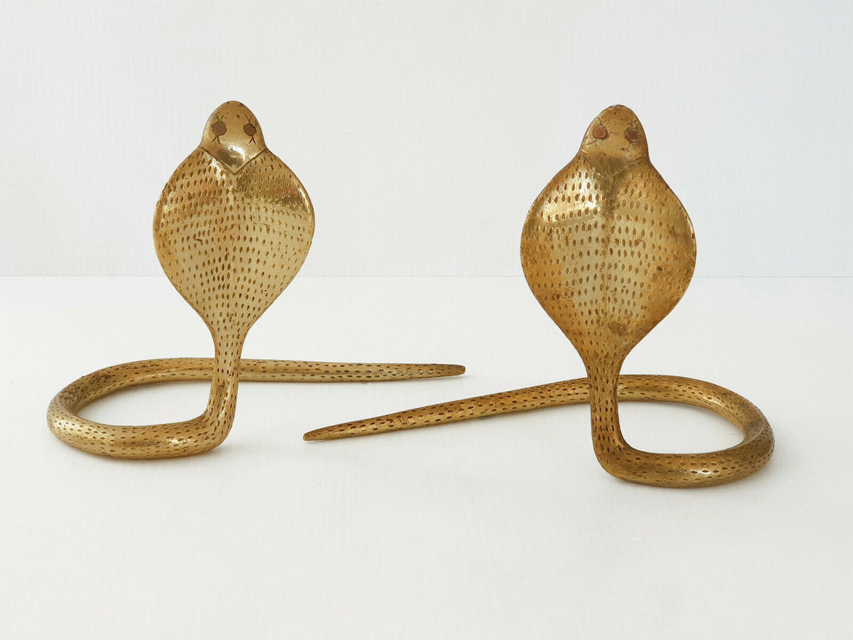 Pair of Vintage Cobra Snakes in Golden Brass circa 70&#39;s